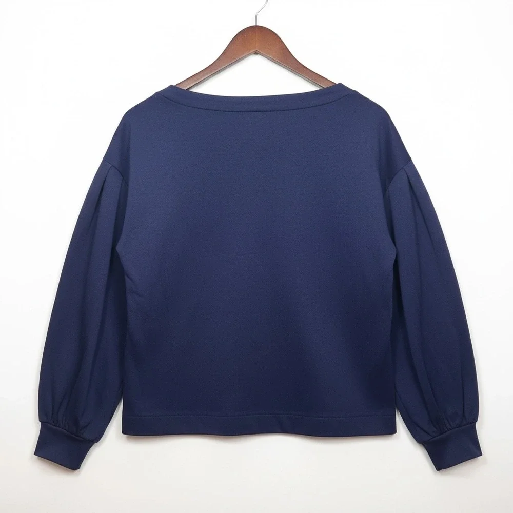 Banana Republic Navy Blue Drapey Puff Sleeve Crewneck Sweatshirt Small P‎